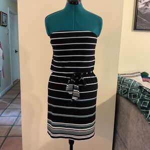 White House Black Market Strapless Black and White Dress